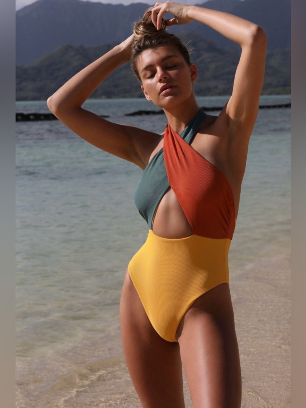Beach Riot Ribbed Twist-Halter One-Piece NWT!
